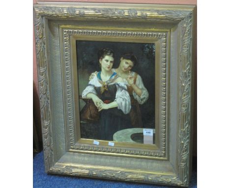 Victorian style portrait of two young girls, oils on panel, in heavy gilded frame.  Modern.(B.P. 24% incl. VAT)