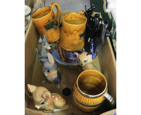 Box of mixed china to include: Wade tankard, barrel design and Veteran Car Club editions, together with Wade Walt Disney Prod