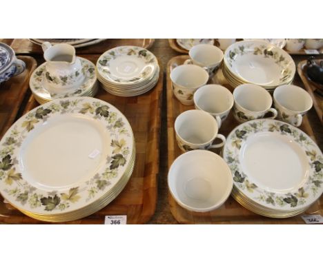 Two trays of Royal Doulton fine china part dinnerware, 'Larchmont' design, including dinner plates, cups and saucers etc. (2)