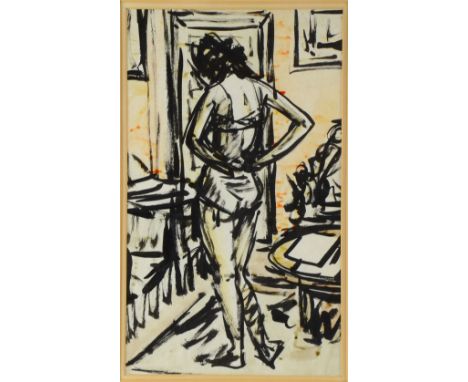 20th century sketch of a woman undressing, unsigned, oil on paper, 37cm x 22cm, Provenance: Single owner collection of modern