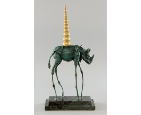 § Salvador Dali (Spanish, 1904-1989). 'Cosmic Rhinoceros'. Limited edition sculpture in bronze with green patina, number 307 