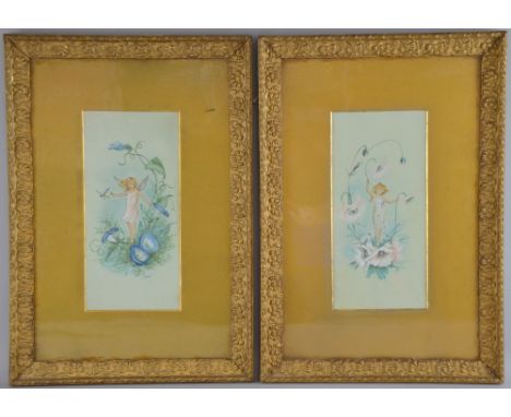 Two Art Nouveau style watercolours depicting fairies, one perched on poppies, the other on bluebells, signed 'IA' and 'Adams'