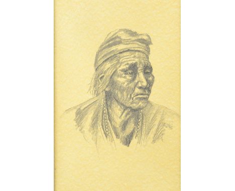 Portrait of Nesjaja Hatali - Navaho Indian Medicine Man, signed Christy, 73', framed, 45.5cm x 30.5cm (frame: 63.5cm x 48cm) 