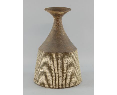 Waistel Cooper studio pottery stoneware lamp base dry textured finish with vertical combed decoration signed to base, 32.4 x 