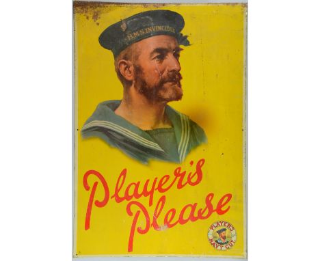  Players please' an enamel advertising sign showing a sailor for H.M.S. Invincible 73.5 49 cm     Large scratch and chip to t