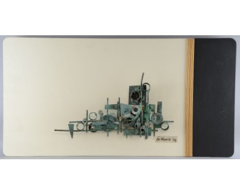 De Alberbi, abstract composition, metal and painted board, signed dated '69, 50cm x 100cm, Provenance: Single owner collectio