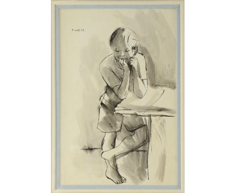 Donald Friend (1915- 1998) pen and ink sketch of a young boy, signed and dated '48, 37cm x 25cm, Provenance: Single owner col