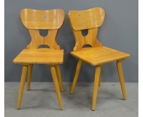 Set of six Scandinavian blonde wood chairs with panel backs and seats on octagonal splayed legs,     