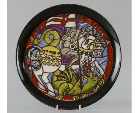 Poole pottery plate decorated with Saint George, designed by Tony Morris, 287 of 1000, diameter 76cm, in presentation box,   