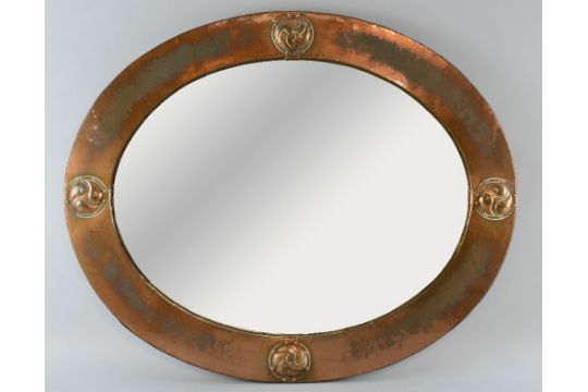 Arts Crafts Copper Framed Oval Mirror With Celtic Knot Roundels 52 Auction Date