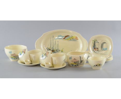 Hugh Casson for Midwinter a 'Riviera' design, part tea set comprising two jugs, bowl, oval plate, four cups, six saucers     