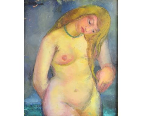 Muriel Branegan Bacon (American) - 'The Jade Necklace' oil on canvas, signed upper left, inscribed with title verso to canvas