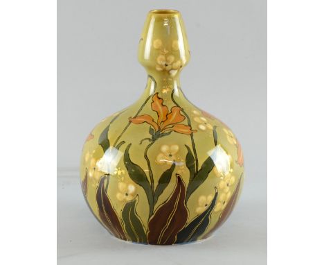 Ernst Wahliss, Austrian double gourd vase with Art Nouveau style decoration of flowers highlighted in gilt C1910 Vienna, Turn