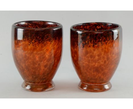 A pair of Art Deco mottled orange brown clear cased vases ground pontil, unmarked     