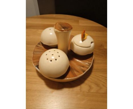 A CARLTONWARE NOVELTY CRUET MODELLED AS MUSHROOMS