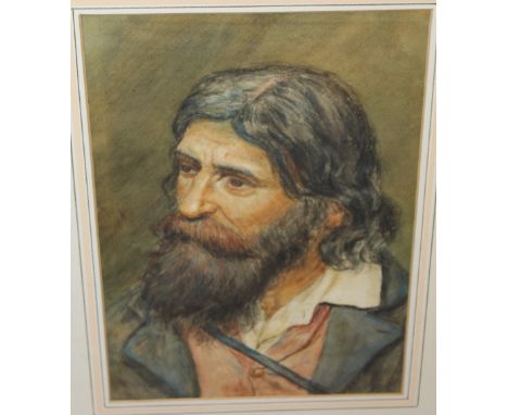 A FRAMED AND GLAZED WATERCOLOUR PORTRAIT STUDY OF AN ITALIAN PEASANT BY RICHARD QUICK SIGNED LOWER RIGHT - SEE VERSO 34CM X 2