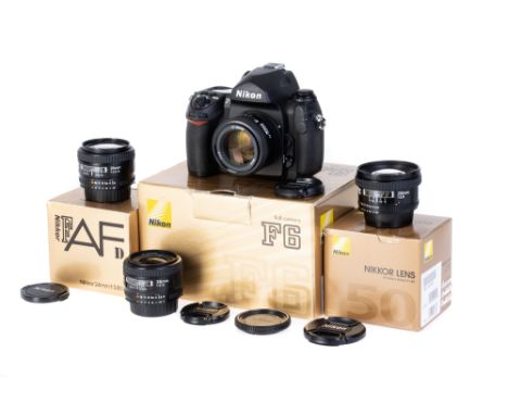 A Nikon F6 SLR Camera Outfit, 2004-2020, black, serial no. 0016353, with Nikon AF Nikkor D f/1.4 50mm lens, black, serial no.
