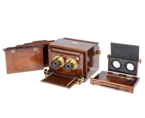 A Fine J. H. Dallmeyer Stereo Sliding Box Wetplate Camera, 1855-, serial no. 1171, the camera constructed of French polished 