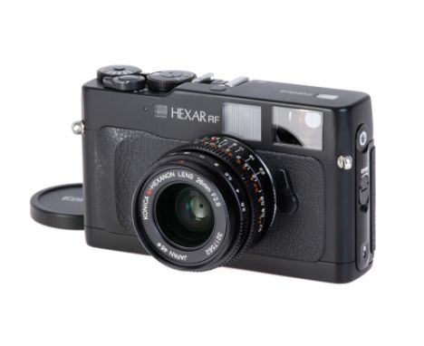 A Konica Hexar RF Rangefinder Camera, 1999-2003, black, serial no. 1450146, with Konica M-Hexanon f/2.8 28mm lens, black, ser