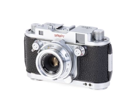 A Berning Robot Royal III Rangefinder Camera, 1953-57, chrome, serial no. G-120800, with Schneider Xenar f/2.8 38mm lens, chr