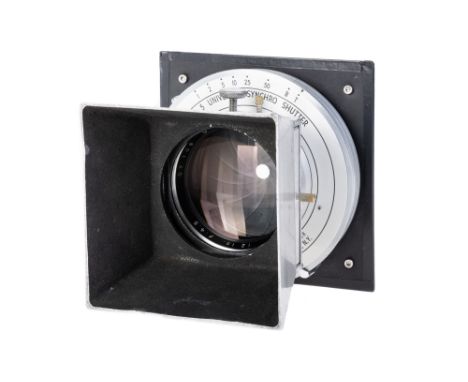 A Kodak Ektar f/4.5 12" Lens, chrome, serial no. OY108, in No.5 Universal Synchro Shutter, body, G-VG, shutter requires atten