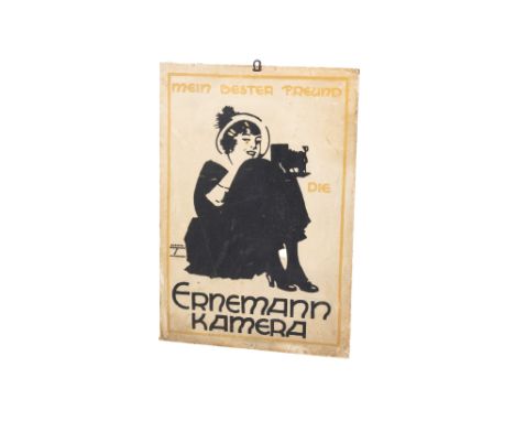 An Ernemann Kamera Advertising Sign, 'Mein Bester Freund, Die', some staining, 26.7cm x 38.5cm