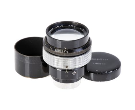 A J. H. Dallmeyer Speed f/1.5 2" Lens, cine C mount, black, serial no. 207429, body, VG, elements, VG, one tiny blemish to fr