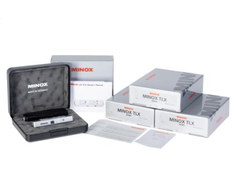 Four Consecutive Serial Numbered Minox TLX Sub-Miniature Cameras, 1995, titanium, serial nos. 2604537/2604538/2604539/2604540