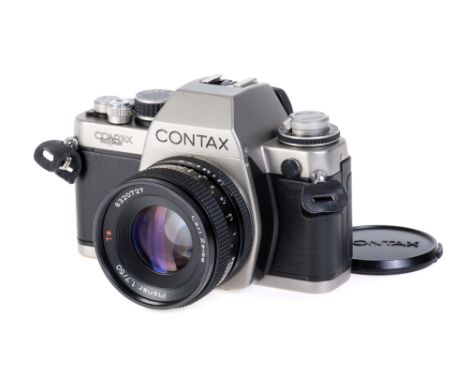 A Contax S2 '60 Years' SLR Camera, 1992, champagne, serial no. 013913, with Carl Zeiss Planar T* f/1.7 50mm lens, black, seri