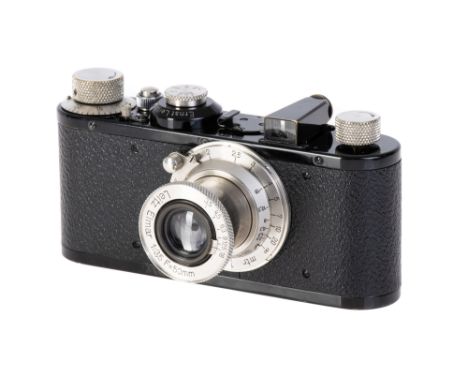 A Leica Ic Camera, 1931, black, serial no. 62089, with Leitz Elmar f/3.5 50mm lens, nickel, body, VG, shutter working, lens, 