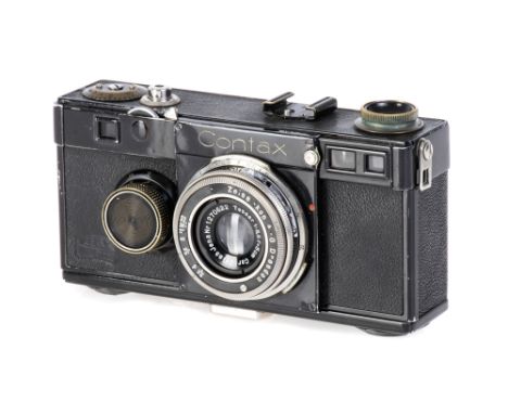 A Zeiss Ikon Contax Ia Rangefinder Camera, 1932-36, single dimple, black, serial no. AU21791, with Carl Zeiss Jena Tessar f/3