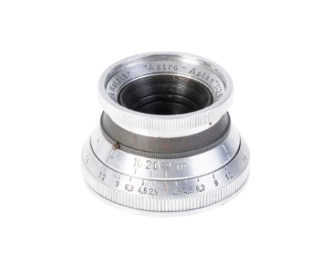 A Rau-Optik Astro-Astan f/2.9 47mm Lens, Vormbruck Feca 37mm mount, chrome, serial no. 10046, body, G-VG, elements, G-VG, som