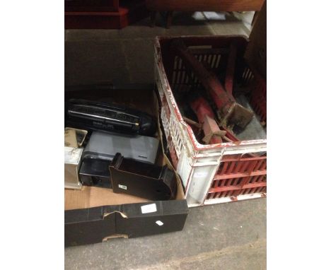 A BOX OF TOOLS AND SOME RADIOS