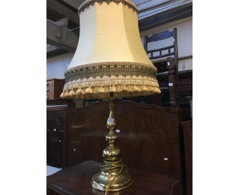 BRASS TABLE LAMP AND SHADE. H76CM