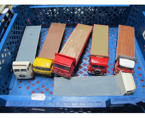 Six Corgi Based 1:50th Scale Diecast Model Open Flatbed 'Style' Commercial Vehicles, small parts missing, repainted, playworn