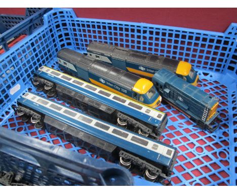 A Hornby "OO" Gauge/4mm Inter-City 125 Power Locomotive and Trailer Dummy, R/No.'s 43010 and 43011, plus two coaches, fair un