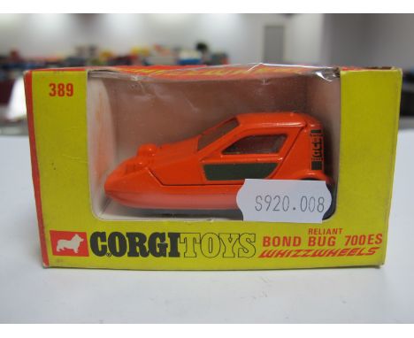 Corgi Toys No. 389 - Reliant Bond Bug 700GS - Whizzwheels, orange, overall excellent, slight crushing to box.