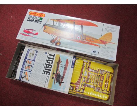 A Boxed Matchbox #40505 1:32nd Scale DH-82AC Tiger Moth Plastic Model Kit, appears complete with instruction leaflet and deca