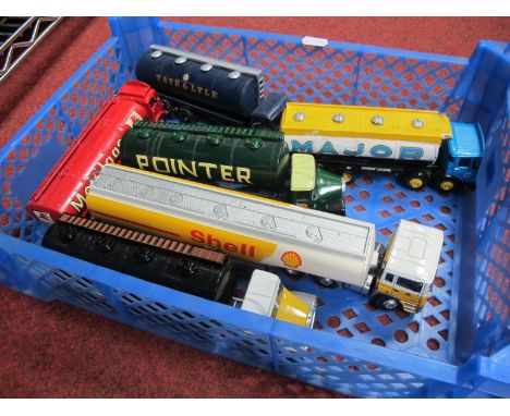 Six Corgi Based 1:30th Scale Modern Diecast Commercial Tanker Vehicles, small parts missing, repainted, playworn.