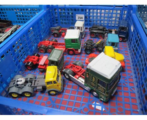 Eight 1:50th Scale Corgi Based Diecast Model Tractor Units, small parts missing, repainting noted, playworn.