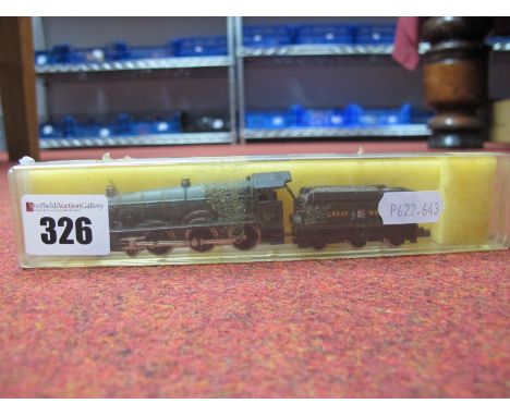 A Grafar "N" Gauge Hall Class 4-6-0 Steam Locomotive and Six Wheel Tender, GW green "Raveningham" Hall R/No 6960, cased.