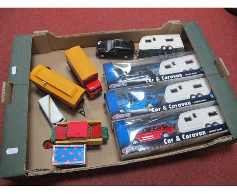 Thirteen Diecast Model Vehicles, Caravans, Trailers, by Corgi, Teamsters, including car and caravan set (4), Corgi VW Type 2 
