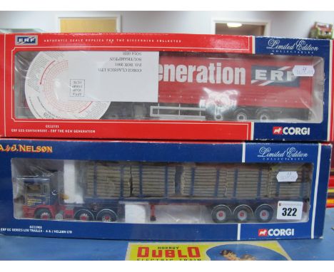 Two Corgi 1:50th Scale Diecast Model Commercial Vehicles, including #CC11908 ERF EC Series Log Trailer A &amp; J Nelson Ltd, 