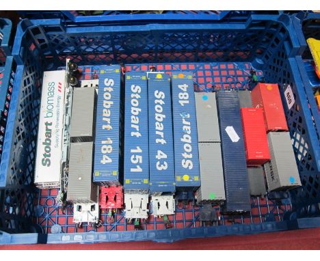 Nine "OO"Gauge/4mm Unboxed Container Wagons, by Dapol, Bachmann etc, Stobart,, MOL, Dreambox container loads, plus a bogie we