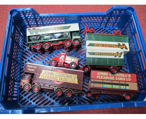 Three Corgi Diecast Model Commercial Vehicles and Trailers, including ERF Truck with seven dodgems 'Pat Collins Fair', AEC Ri
