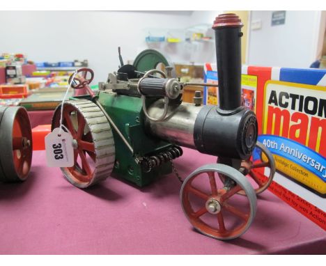 A Live Steam Traction Engine, made up from a combination of Wilesco and Mamod TE1A Components, green, red, black, bright meta