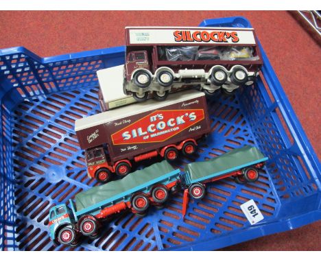 Four Corgi Diecast Model Commercial Vehicles, including Silcocks Leyland Octopus Eight Wheel Truck with seven dodgems (2), Si