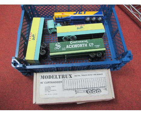 Five 1:50th Scale Diecast White Metal Articulated Trailers, Tanker, Vehicle, by Corgi, Modeltrux and other including Corgi Er