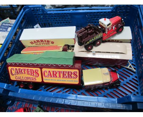 Seven Corgi Diecast Model Commercial Vehicles, Trailers, including AEC Truck 'Harris's Old Thyme Amusements', Scammell 'John 