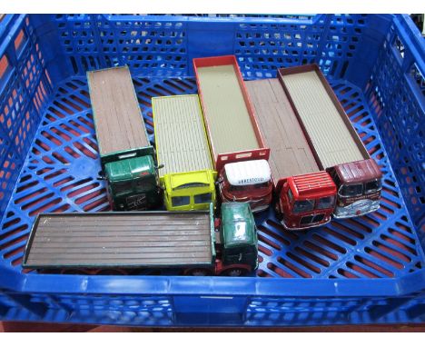 Six Corgi 1:50th Scale Diecast Model OPen Flatbed 'Style' Commercial Vehicles, including ERF KV, small parts missing, repaint